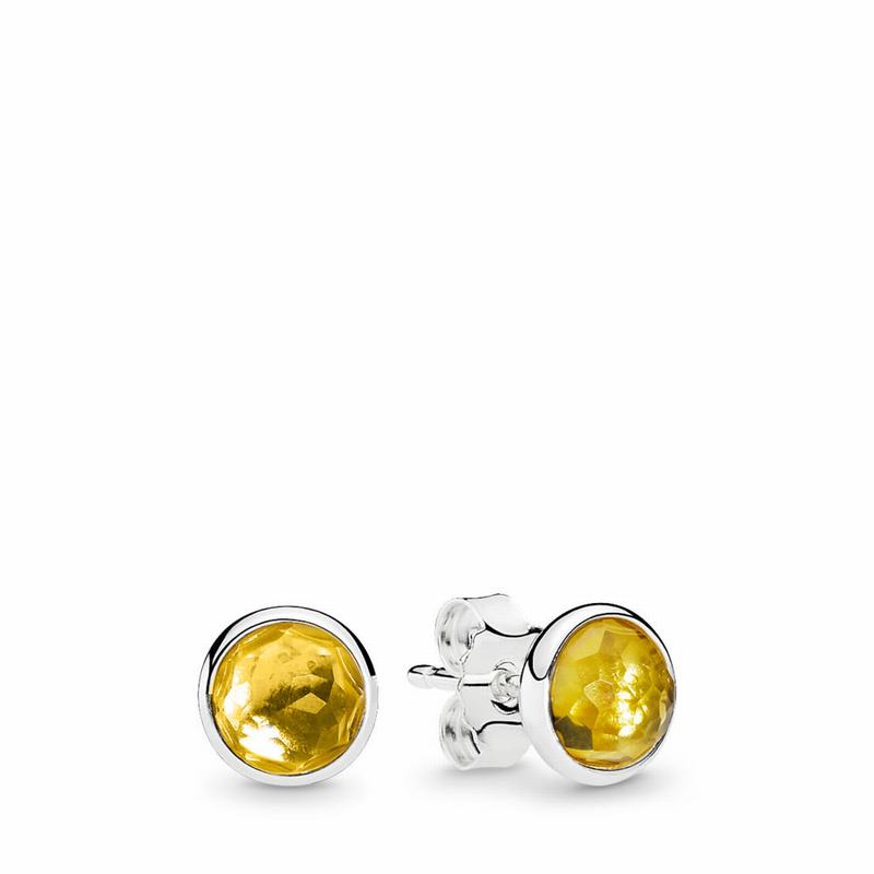 Pandora November Droplets Stud Earrings - Sterling Silver/Yellow/Citrine - Canada | AC2969IO